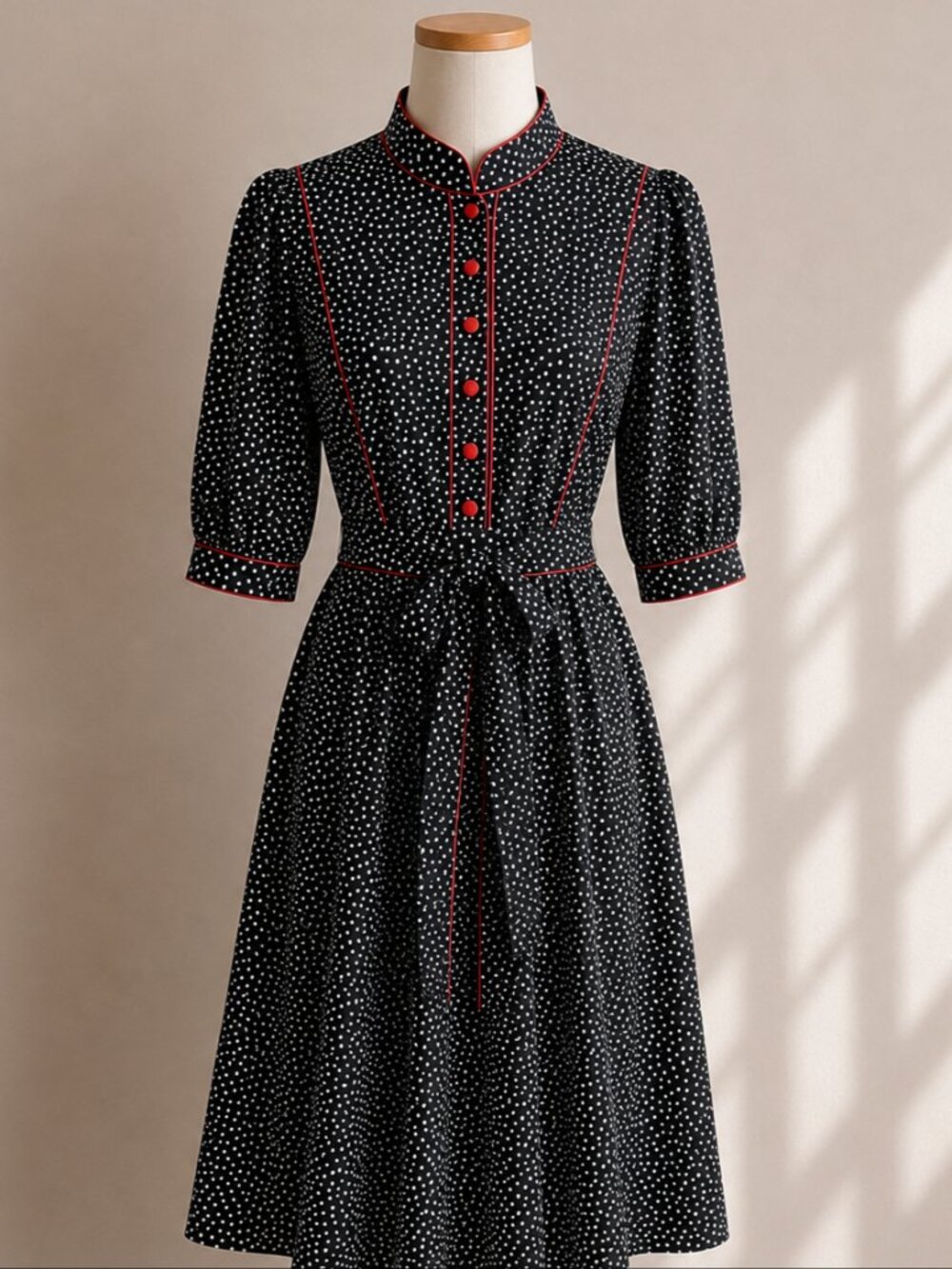 Vintage 80s Micro Polka Dot Secretary Dress Sz Small Twee Teacher Retro Feminine